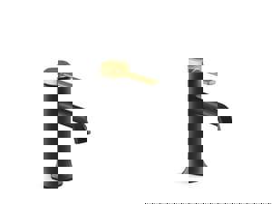 Single Handle Bathroom Sink Faucet in Matte Black with Moderne Brass